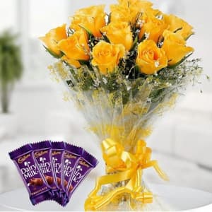 12 Yellow Roses Bunch with Chocolates